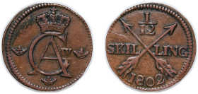 Sweden Kingdom 1802 1⁄12 Skilling - Gustav IV Adolf Copper Avesta Mint (2039040) 2.2g VF KM 563