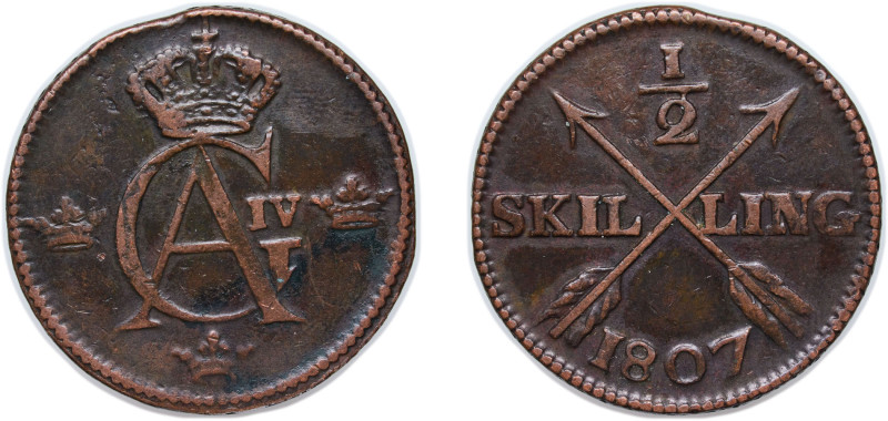 Sweden Kingdom 1807 ½ Skilling - Gustav IV Adolf (Avesta mint) Copper (1950000) ...