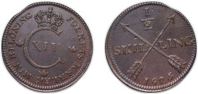 Sweden Kingdom 1825 ½ Skilling - Karl XIV Johan Copper (816000) 8.4g XF KM 596