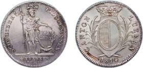 Switzerland Federal State 1814(1972) 4 Franken (Restrike, Canton of Lucerne) Silver 30g BU