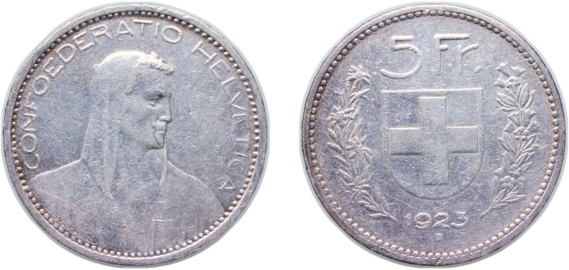 Switzerland Federal State 1923 B 5 Francs (Herdsman; silver; large type; 5 Fr.) ...