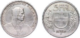 Switzerland Federal State 1925 B 5 Francs (Herdsman; silver; large type; 5 FR.) Silver (.900) Bern Mint (2830000) 25g AU HMZ 2 1199 Divo/Tob19 300 KM ...