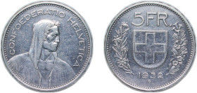 Switzerland Federal State 1932 B 5 Francs (Herdsman; silver; small type) Silver (.835) Bern Mint (10580000) 15g XF HMZ 2 1200 Divo/Tob19 301 KM 40 Sch...