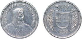 Switzerland Federal State 1939 B 5 Francs (Herdsman; silver; small type) Silver (.835) Bern Mint (2197000) 15g AU HMZ 2 1200 Divo/Tob19 301 KM 40 Schö...