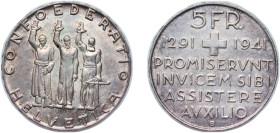 Switzerland Federal State 1941 B 5 Francs (Anniversary of the Confederation) Silver (.835) Bern Mint (100150) 15g AU HMZ 2 1223f Divo/Tob19 331 KM 44 ...