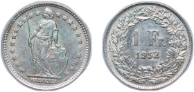 Switzerland Federal State 1952 B 1 Franc (Helvetia standing; silver) Silver (.835) Bern Mint (2853000) 5g AU HMZ 2 1204 Divo/Tob19 307 KM 24 Schön 28 ...