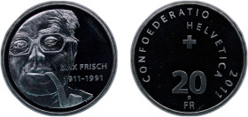 Switzerland Federal State 2011 B 20 Francs (Max Frisch) Silver (.835) Bern Mint (50000) 20g PF HMZ 2 1221vv KM 139