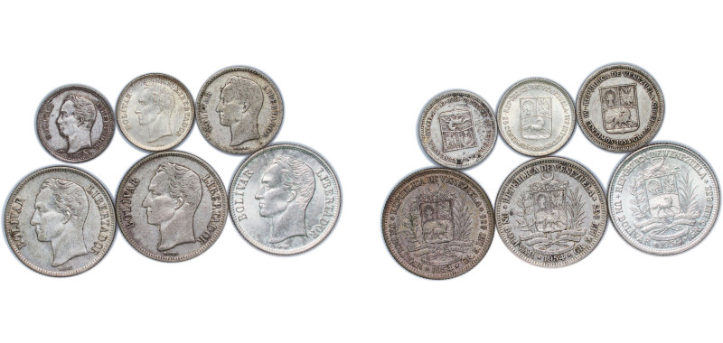 Venezuela Fourth Republic 1954 Bolívar (5 Lots) Silver (.835) Philadelphia Mint ...