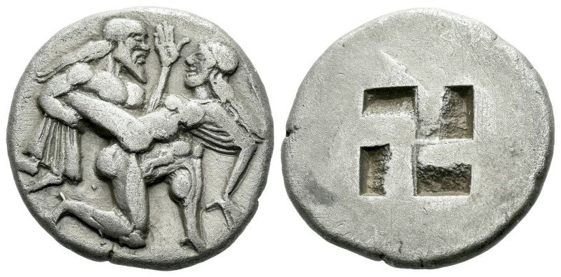 Island of Thrace, Thasos Stater circa 490, AR 22.00 mm., 8.79 g.
Naked ithyphal...