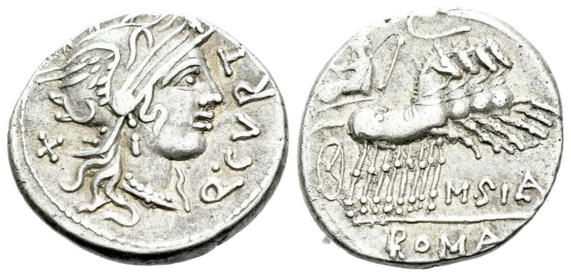 Q. Curtius and M. Silanus. Denarius 116 or 155, AR 19.90 mm., 3.85 g.
Q·CVRT He...