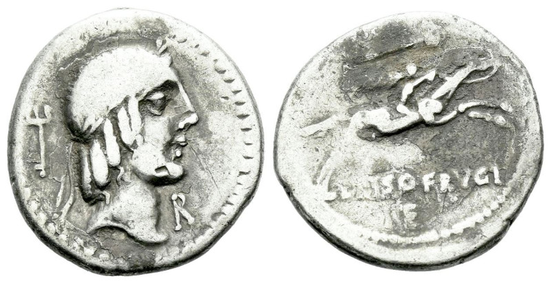 L. Piso Frugi. Denarius circa 90, AR 17.70 mm., 3.73 g.
Laureate head of Apollo...