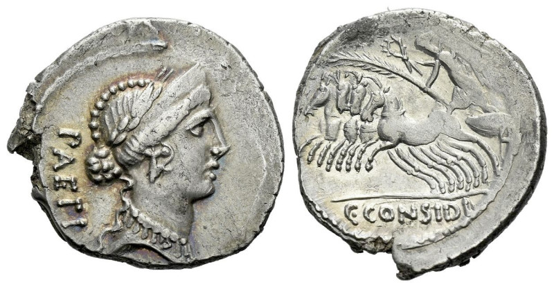 C. Considius Paetus. Denarius circa 46, AR 19.80 mm., 3.96 g.
PAETI Laureate an...