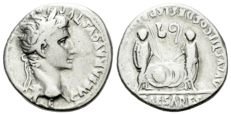 Octavian as Augustus, 27 BC – 14 AD Denarius Lugdunum 2 BC-4 AD, AR 18.00 mm., 3...