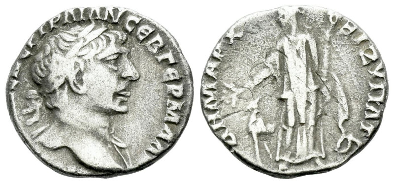 Trajan, 98-117 Drachm Arabia circa 112, AR 16.00 mm., 2.97 g.
Laureate head r.,...