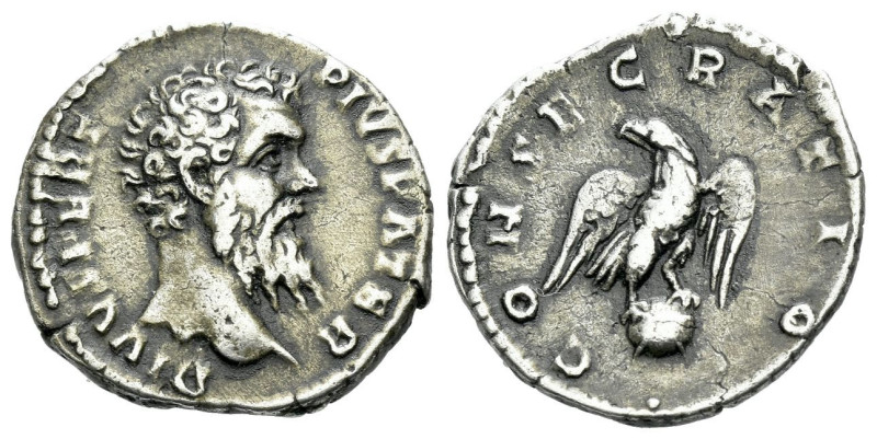 Divus Pertinax Denarius Rome 193, AR 18.00 mm., 2.78 g.
Bare head r. Rev. Eagle...