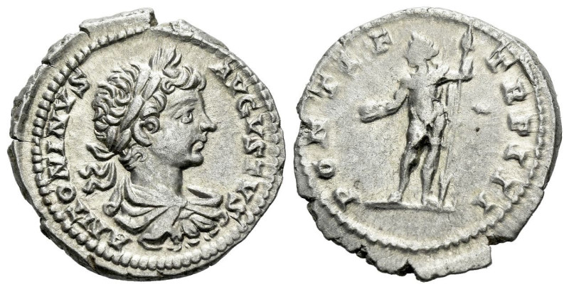 Caracalla, 198-217 Denarius Rome 199-200, AR 19.00 mm., 3.36 g.
Laureate, drape...