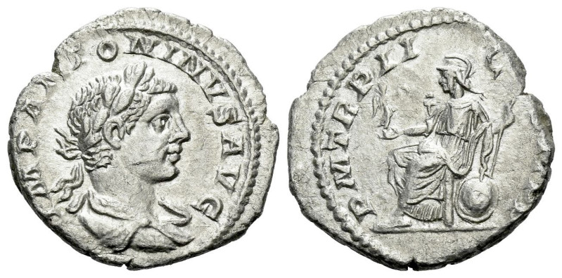 Elagabalus, 218-222 Denarius Rome circa 219, AR 18.00 mm., 2.11 g.
Laureate and...