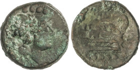 ROMAN COINS: ROMAN REPUBLIC
Triens. 215-211 a.C. ANÓNIMO. Anv.: Cabeza de Minerva a derecha, cuatro puntos encima. Rev.: Proa de nave a derecha, enci...