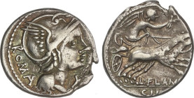 ROMAN COINS: ROMAN REPUBLIC
Denario. 109-108 a.C. FLAMINIA. Lucius Flaminius Cilo. Anv.: Cabeza de Roma a derecha, delante X, detrás ROMA. Rev.: Vict...