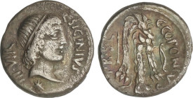 ROMAN COINS: ROMAN REPUBLIC
Denario. 49 a.C. SICINIA. Q. Sicinius y C. Coponius. Anv.: Cabeza de Apolo a derecha entre III VIR y Q. SICINIVS, debajo ...