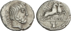 ROMAN COINS: ROMAN REPUBLIC
Denario. 89 a.C. TITURIA. L. Titurius L. f Sabinus. Anv.: Cabeza del rey Tatius a derecha, detrás SABIN. Rev.: Victoria c...