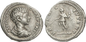 ROMAN COINS: ROMAN EMPIRE
Denario. 199-202 d.C. GETA. Anv.: P. SEPT. GETA. CAES. PONT. Busto infantil a derecha. Rev.: PRINC. IVVENT. Geta en pie a i...