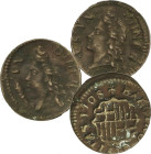 SPANISH MONARCHY: CHARLES III Pretender
Lote 3 monedas Diner. 1708 (2) y 1710. BARCELONA. AC-1, 3. MBC.