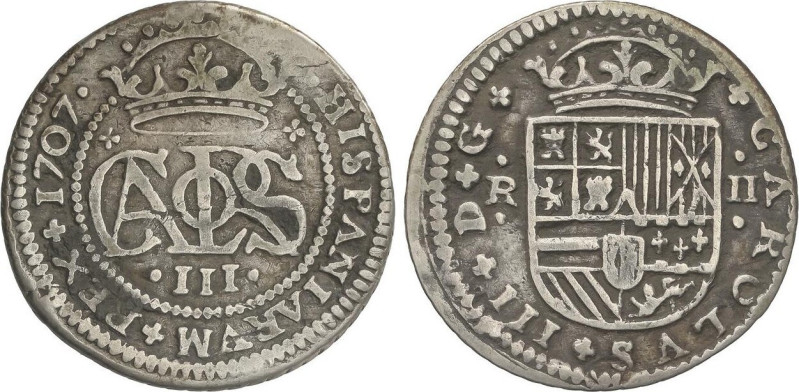 SPANISH MONARCHY: CHARLES III Pretender
2 Reales. 1707. BARCELONA. 5,08 grs. AC...