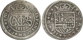SPANISH MONARCHY: CHARLES III Pretender
2 Reales. 1707. BARCELONA. 5,08 grs. AC-27. MBC-.