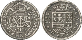 SPANISH MONARCHY: CHARLES III Pretender
2 Reales. 1709. BARCELONA. 4,97 grs. Pátina oscura. AC-30. MBC.