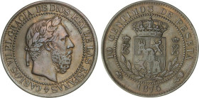 PESETA SYSTEM: CHARLES VII Pretender
10 Céntimos. 1875. BRUSELAS. Anverso y reverso coincidentes. Tipo medalla. AC-5. MBC+.