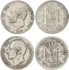 PESETA SYSTEM: ALFONSO XII
Lote 2 monedas 1 Peseta. 1885. 1885 (*_-85) M.S.-M. y 1885 (*_-86) M.S.-M. A EXAMINAR. BC+.