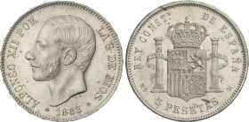 PESETA SYSTEM: ALFONSO XII
5 Pesetas. 1882 (*18-82). M.S.-M. Parte de brillo original. EBC+.