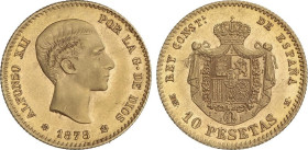 PESETA SYSTEM: ALFONSO XII
10 pesetas. 1878 (*18-78). E.M.-M. (Leves rayitas). Restos de brillo. EBC+.