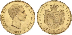 PESETA SYSTEM: ALFONSO XII
25 Pesetas. 1876 (*18-76). D.E.-M. (leves rayitas). Restos de brillo. EBC+.