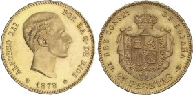 PESETA SYSTEM: ALFONSO XII
25 Pesetas. 1878 (*18-78). E.M.-M. (Pequeños golpecitos). EBC+.