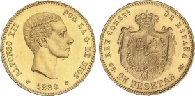 PESETA SYSTEM: ALFONSO XII
25 Pesetas. 1880 (*18-80). M.S.-M. (Levísimas rayitas). EBC+.