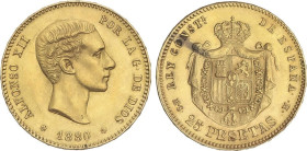 PESETA SYSTEM: ALFONSO XII
25 Pesetas. 1880 (*18-80). M.S.-M. (Leves golpecitos). EBC.