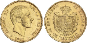 PESETA SYSTEM: ALFONSO XII
25 Pesetas. 1881 (*18-81). M.S.-M. (Descolgada, segunda estrella floja). MBC+.