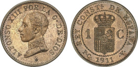 PESETA SYSTEM: ALFONSO XIII
1 Céntimo. 1911 (*1). P.C.-V. Leve pátina. ESCASA. SC-.
