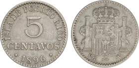 PESETA SYSTEM: ALFONSO XIII
5 Centavos de Peso. 1896. PUERTO RICO. P.G.-V. MBC.