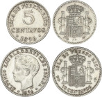 PESETA SYSTEM: ALFONSO XIII
Lote 2 monedas 5 y 10 Centavos de Peso. 1896. PUERTO RICO. P.G.-V. (La de 10 centavos limpiada). MBC y MBC+.