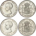 PESETA SYSTEM: ALFONSO XIII
Lote 2 monedas 5 Pesetas. 1890 (*18-90) M.P.-M. y 1892 (*18-92) P.G.-M. (Limpiadas). EBC-.