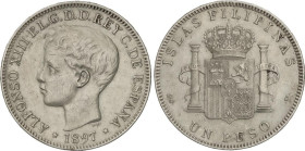 PESETA SYSTEM: ALFONSO XIII
1 Peso. 1897. MANILA. S.G.-V. (Rayitas y pequeños golpecitos). MBC+.