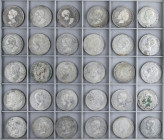 PESETA SYSTEM: ALFONSO XIII
Lote 30 monedas 5 Pesetas. 1888 a 1898. AR. Incluye repetidas y mayoría de estrellas no visibles. BC+ as MBC-.