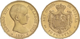 PESETA SYSTEM: ALFONSO XIII
20 Pesetas. 1890 (*18-90). M.P.-M. (Leves golpecitos). Restos de brillo. EBC+.