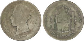 PESETA SYSTEM: COUNTERFEIT COINS
1 Peseta. 1906 (*19-__). S.M.-V. 4,75 grs. Barrera-1123; Vti-68Fa var. BC.