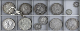 PESETA SYSTEM: LOTS
Lote 12 monedas 50 Centimos a 5 Pesetas. 1869 a 1947. GOBIERNO PROVISIONAL a ALFONSO XIII
 y PANAMÁ. AR. Todas diferentes y de p...