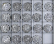 PESETA SYSTEM: LOTS
Lote 19 monedas 5 Pesetas. 1870 a 1898. AR. Solo una repetida. A EXAMINAR. MBC- a MBC+.