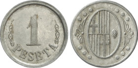 PESETA SYSTEM: LOCAL ISSUES OF THE CIVIL WAR
1 Pesseta. Aj. de L´ AMETLLA DEL VALLÈS. Al. AT-143; RGH-6260; Vti-L17. EBC-.
